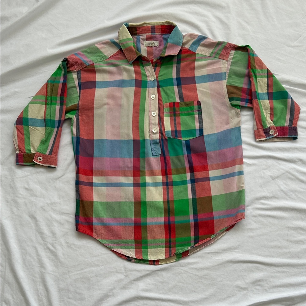 Aerie Multicolor Plaid Half Button Down Shirt - 100% Cotton Size S